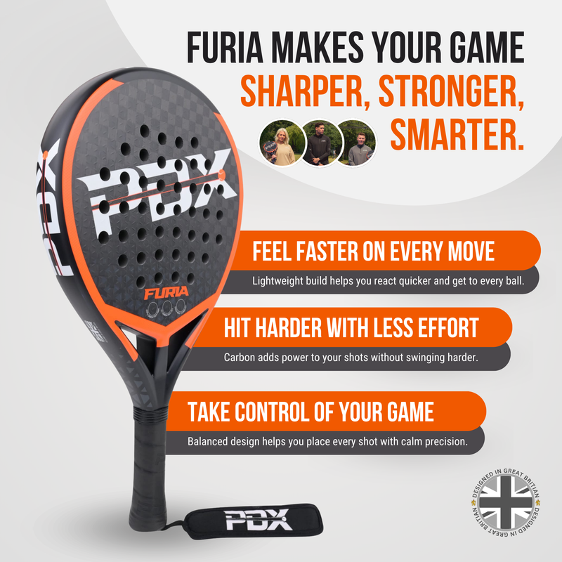 PDX Furia Pro Padel Racket | Complimentary Racket Carrier Bag | Full Carbon Fibre 12K Face | 355g Hybrid | Power
