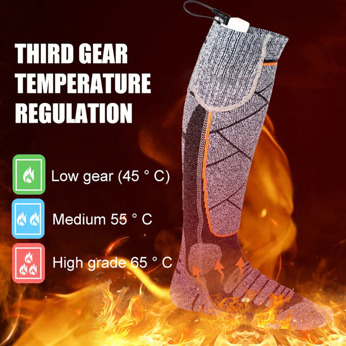 3.7V Electric Thermal Heated Socks 3 Modes Adjustable Rechargeable Foot Warm Socks Elastic Winter Sport Cycling Skiing Stocking