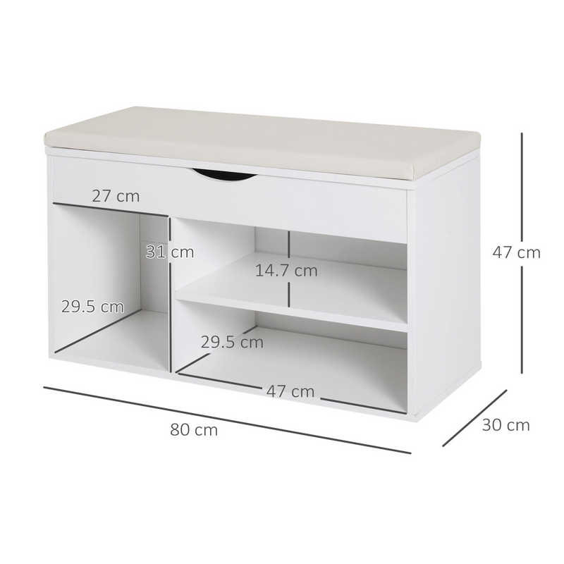 HOMCOM Wooden Shoes Cabinet Bench Hidden Storage Padded Seat Organiser White