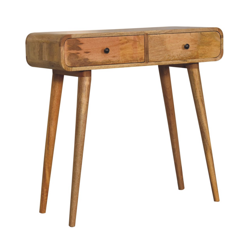 Artisan Furniture Solid Wood Oak-ish Curved Hallway Table, 2 Drawers, Brown