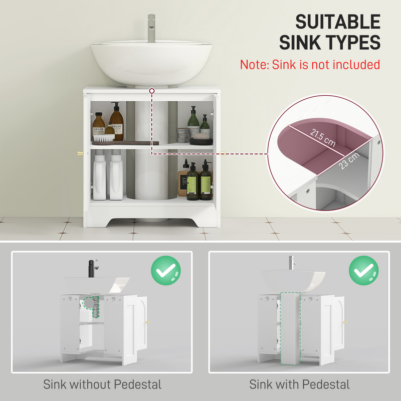 HOMCOM Modern Under Sink Cabinet for Basin without or with Pedestal, White