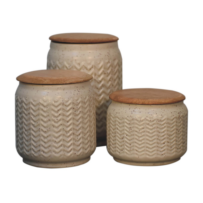 Artisan Furniture Kitchen Accessories - Zig-Zag Sugar, Tea and Coffee Set, Beige