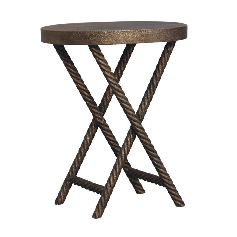 Artisan Furniture Solid Wood Metallic Rope Side Table
