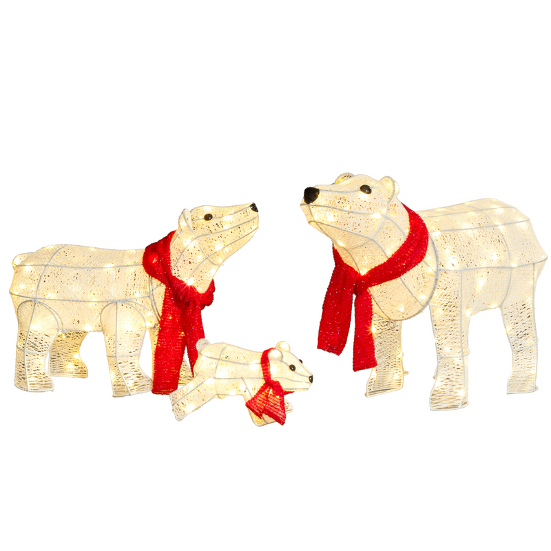 Set of 3 Lighted Polar Bear Family Christmas Decorations, Pre-lit Holiday Decor with 190 Warm White LED Lights for Xmas Outdoor Indoor Decor Lighted Holiday Displays, White