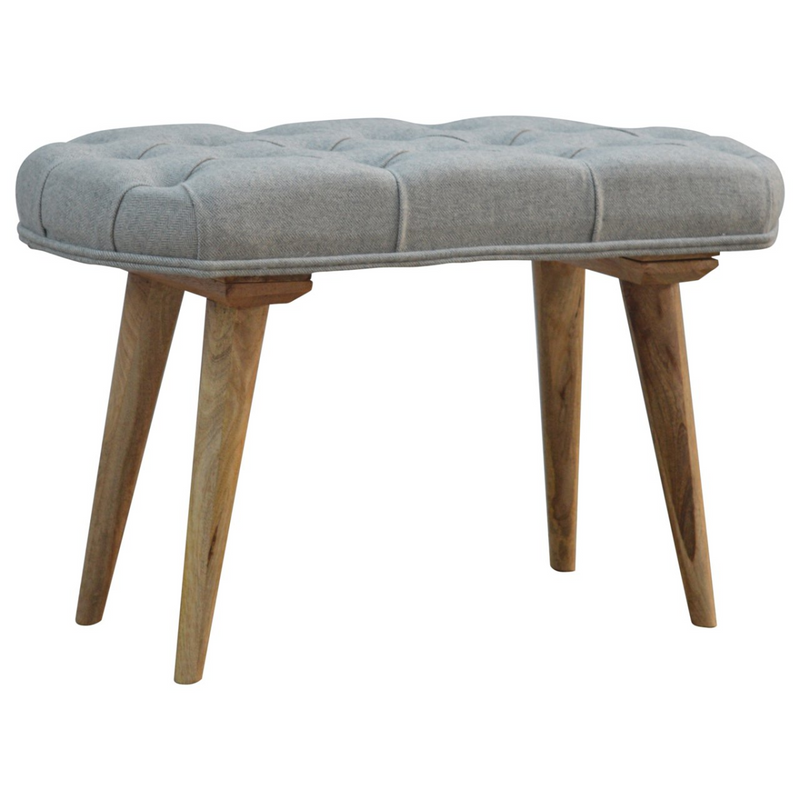 Artisan Furniture Solid Wood Deep Button Grey Tweed Bench