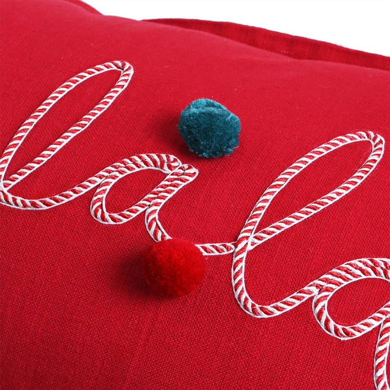 Embroidered FaLaLa Cushion with Pom Poms