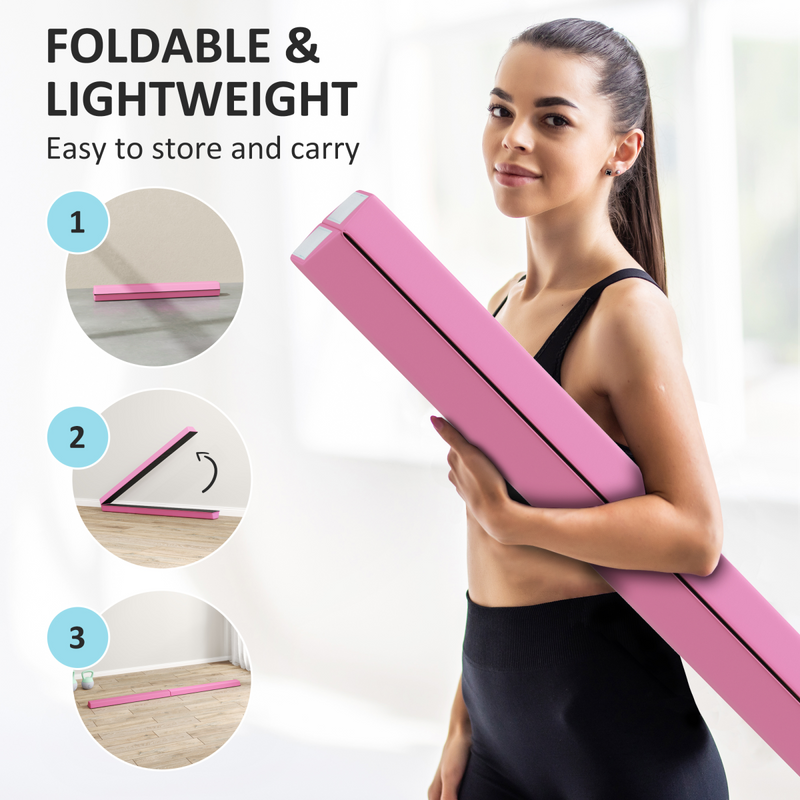 SPORTNOW 7.7FT Folding Gymnastics Balance Beam with Anti-Slip Base, Pink