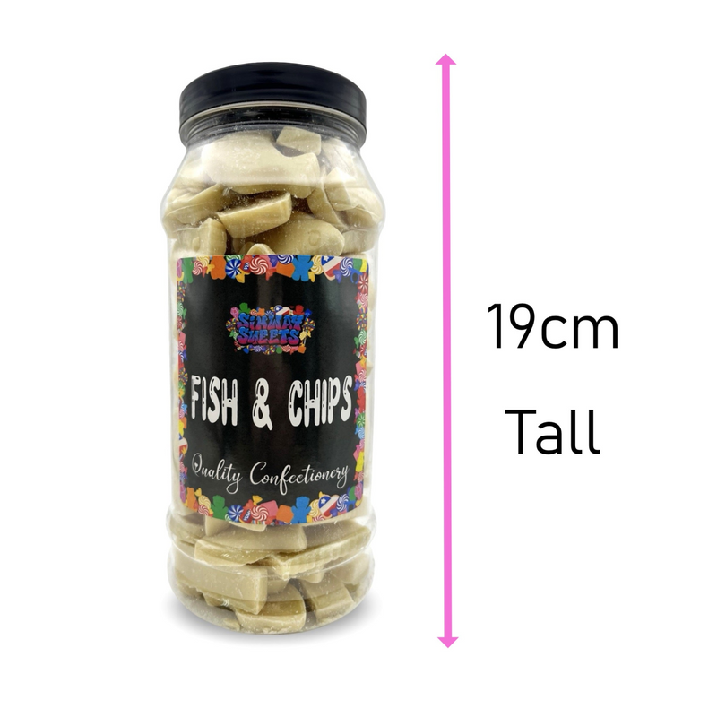 White Chocolate Fish & Chips Shapes Retro Sweets Gift Jar - 600g