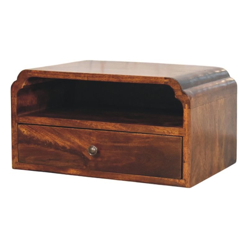 Artisan Furniture Solid Wood Avora Wall-Mounted Chestnut Bedside, 1 Drawer & 1 Shelf, Brown