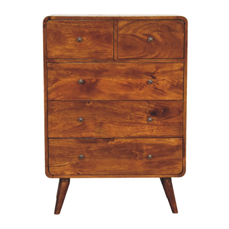 Artisan Furniture Solid Mango Wood 2 over 3 Curved Chestnut Chest