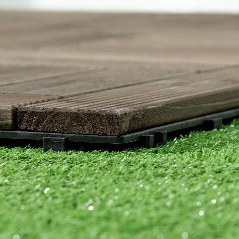 12" x 12" Interlocking Deck Tiles, Pack of 27 Outdoor Flooring Patio Tiles-Teak-AS
