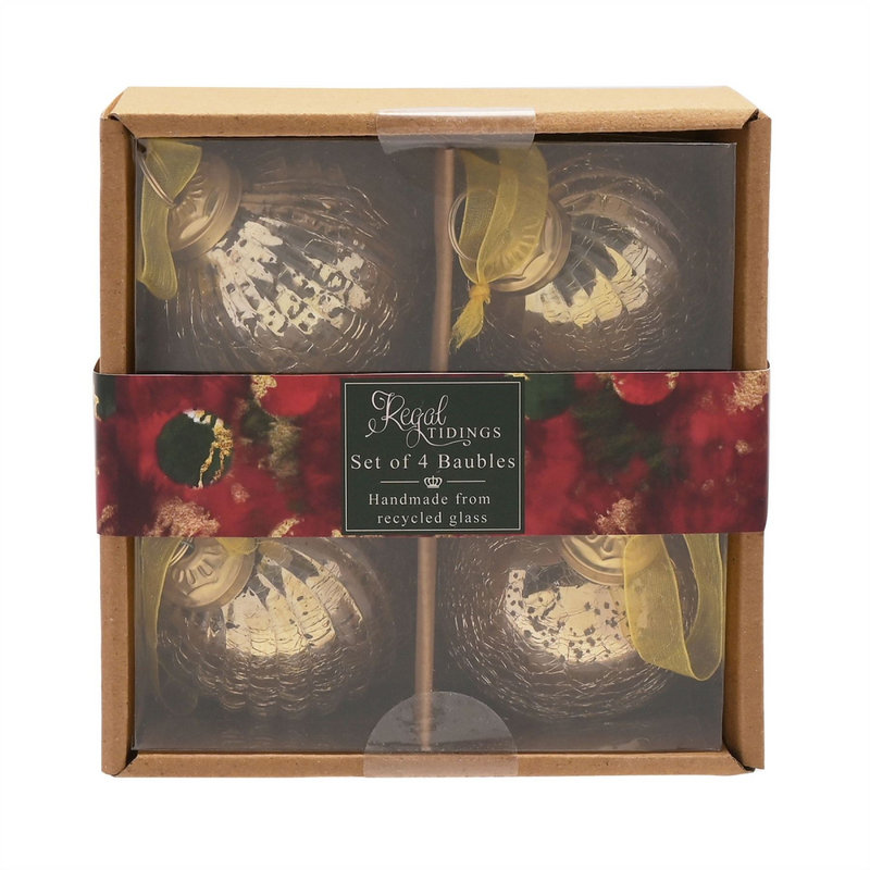 Set of 4 Gold Recycled Glass Baubles