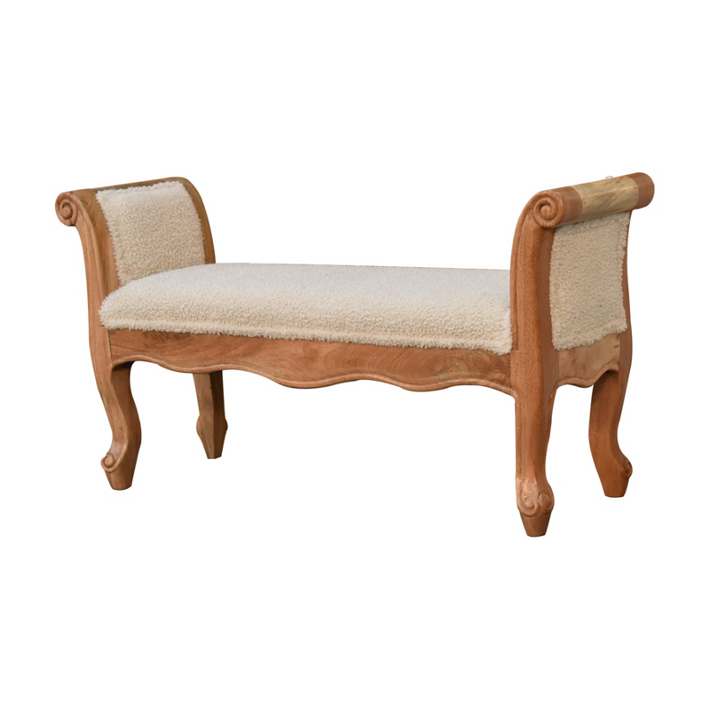 Artisan Furniture Solid Wood Cream Boucle French Style Bench