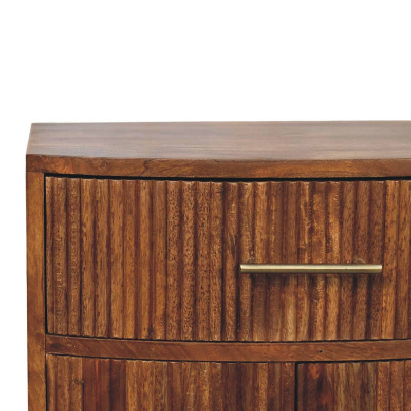 Artisan Furniture Solid Wood Solid Wood Curved Ribbed Bedside, 1 Drawer And 2 Shelfs, Brown