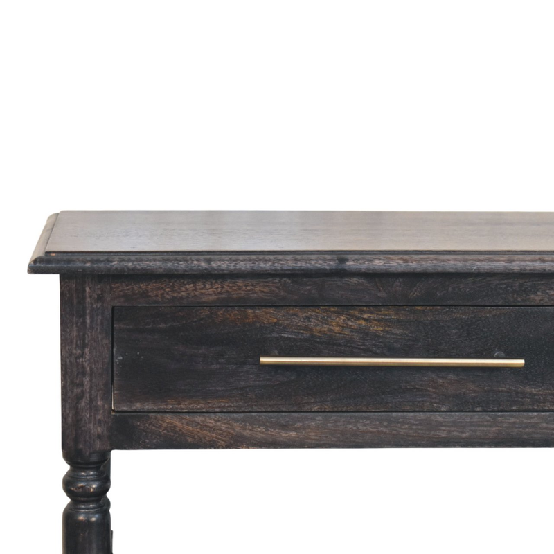 Artisan Furniture Solid Wood Heritage Turned-Leg Side Table, 1 Drawer & 2 Shelves, Black