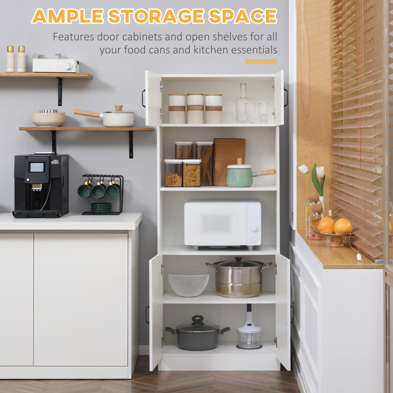 Kitchen Storage Cabinet, Cupborad with 5-tier Shelving 4 Doors, White