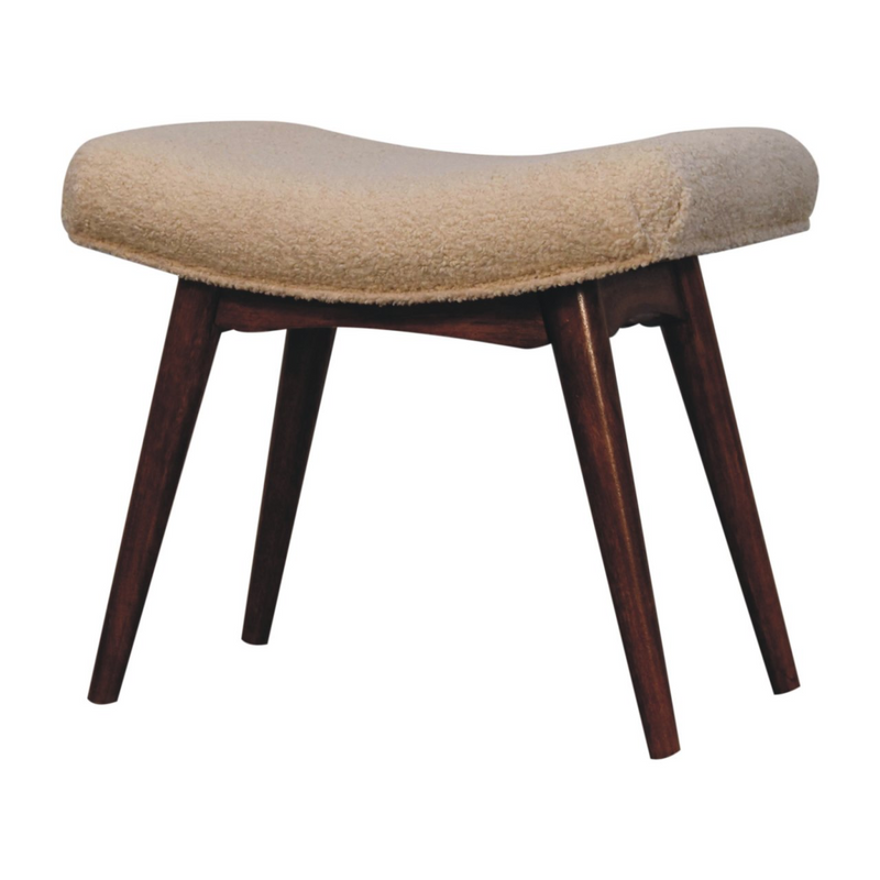 Artisan Furniture Solid Wood Honey Caramel Boucle Cream Curved Bench