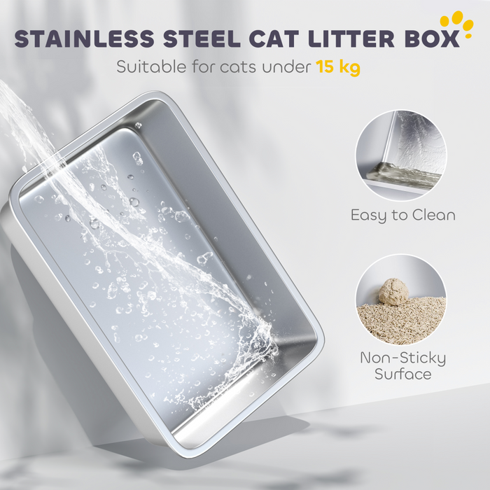 PawHut Stainless Steel Litter Box, Enclosed Metal Litter Tray with Scoop