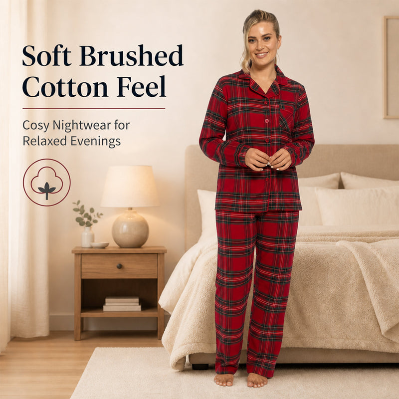 Women's Soft Brushed Cotton Flannelette Pajama Set with Elastic Waistband Cozy Check Pattern Sleepwear for All Seasons Small to XLarge by Daisy Dreamer