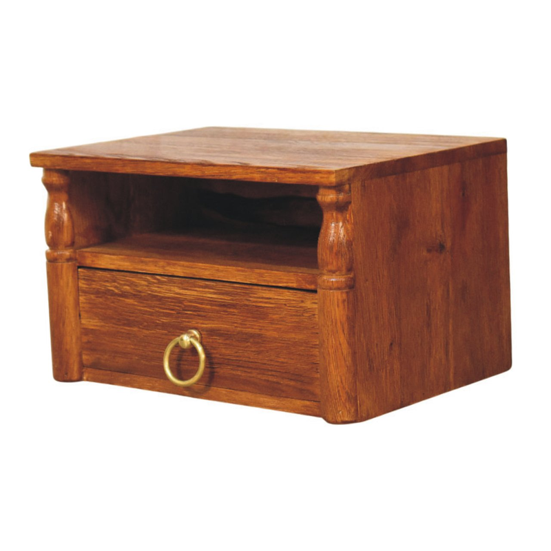 Artisan Furniture Solid Wood Turned Pillar Wall Nightstand, 1 Drawer & 1 Shelf, Brown
