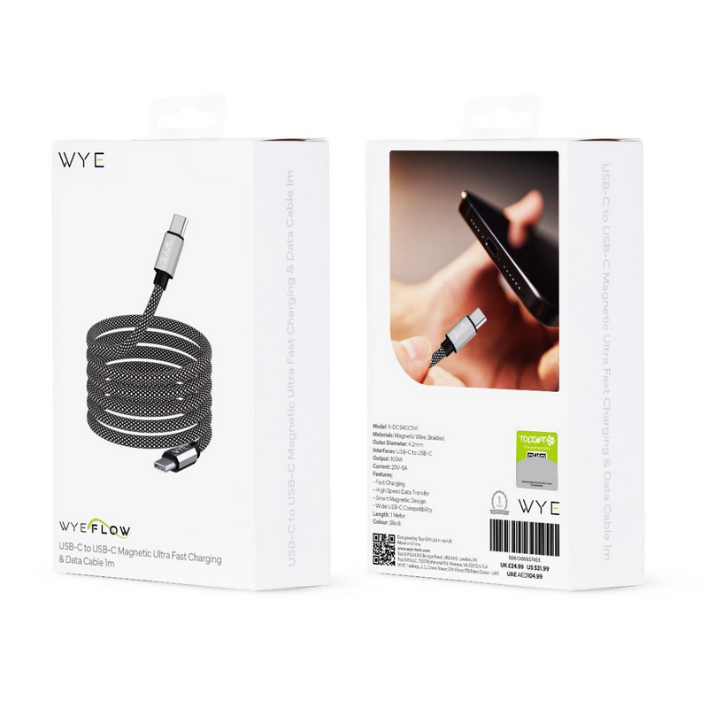 WYEFLOW USB-C to USB-C Magnetic 100W Ultra Fast Charging & Data Cable 1m