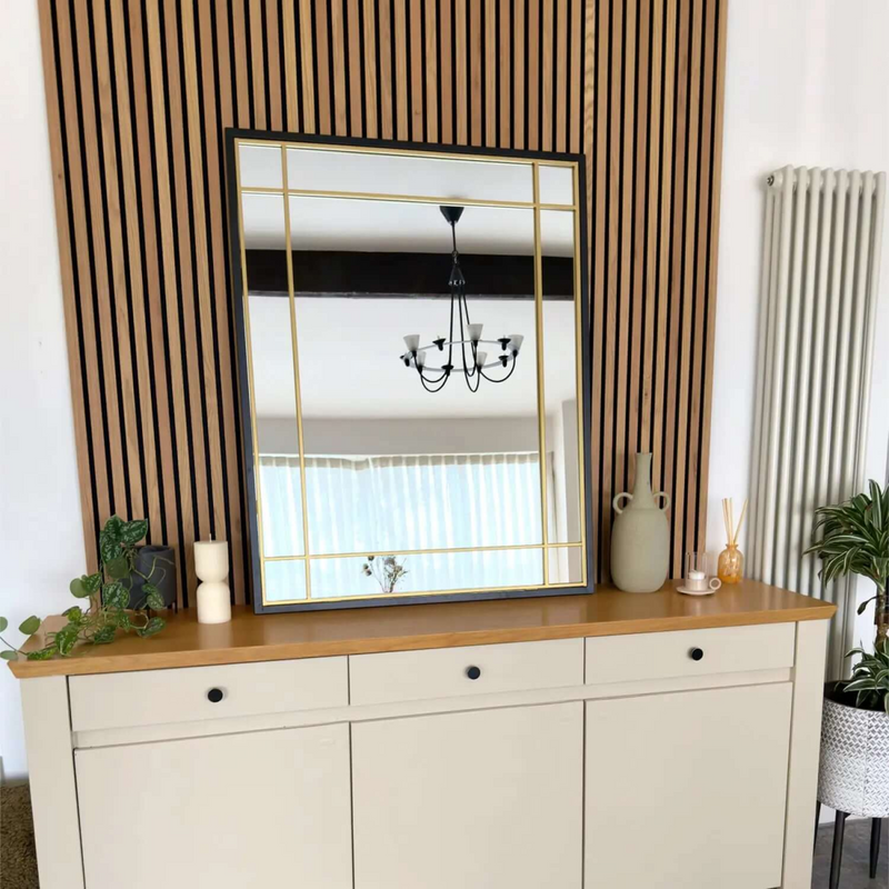 Aimi - Black & Gold Metal Rectangle Window Mirror - 95cm x 120cm