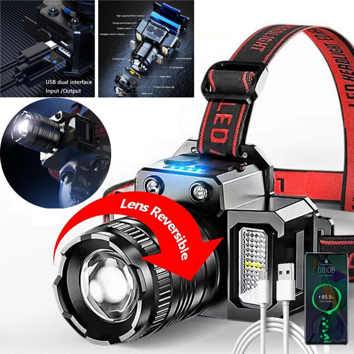 5-Modes LED Headlamp Motion Sensor Headlamp USB Rechargeable Canping Hiking Headlight
