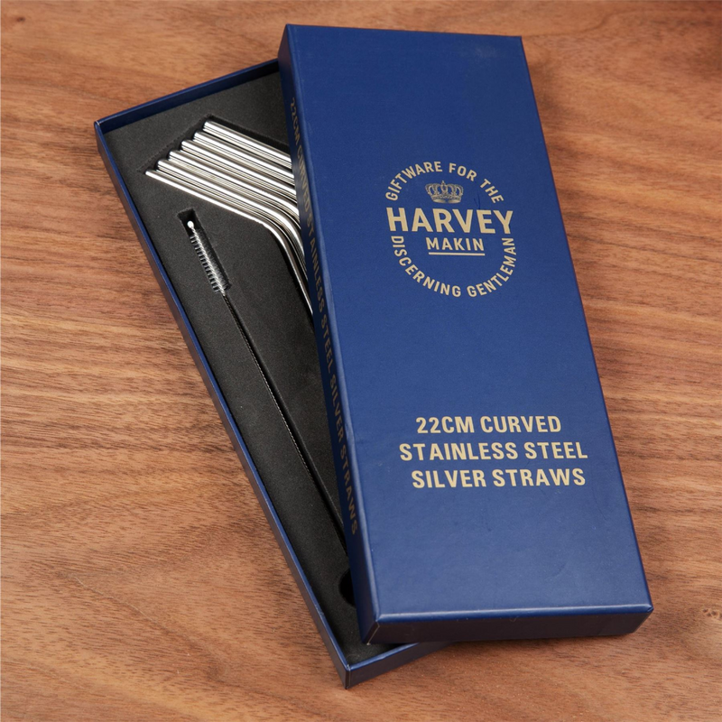 Set of 6 Curved Steel Drinking Straws & Brush 22cm