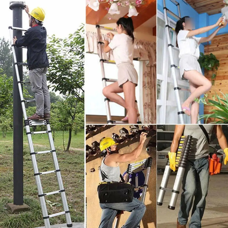 DayPlus Telescopic Aluminium 2.6M-5M Folding Step Ladder,Multi-purpose,Non-slip,Extendible,Rungs,Lightweight,150kg Load Capacity