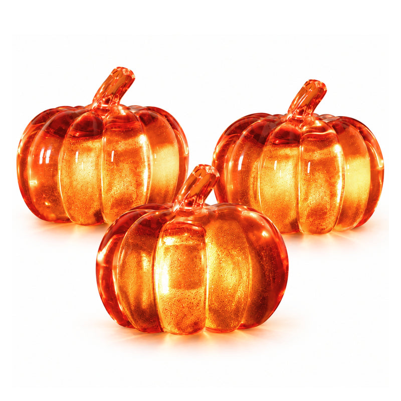 3pc LED Light Up Pumpkins Battery Operated Autumn Decorations