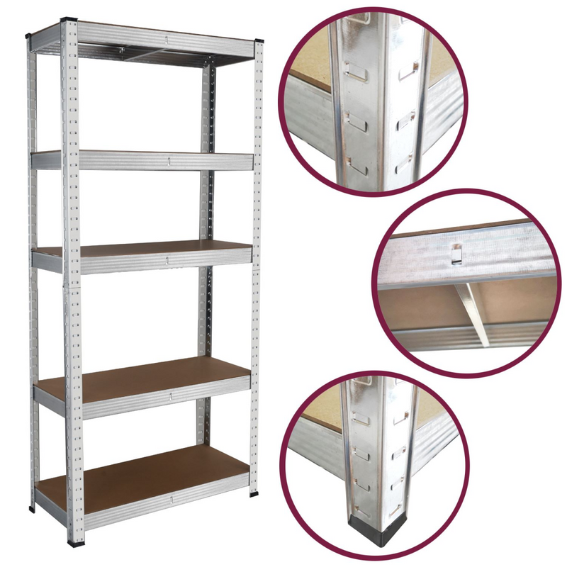 2x Heavy Duty Steel & MDF 5 Tier Galvanized Racking Shelf