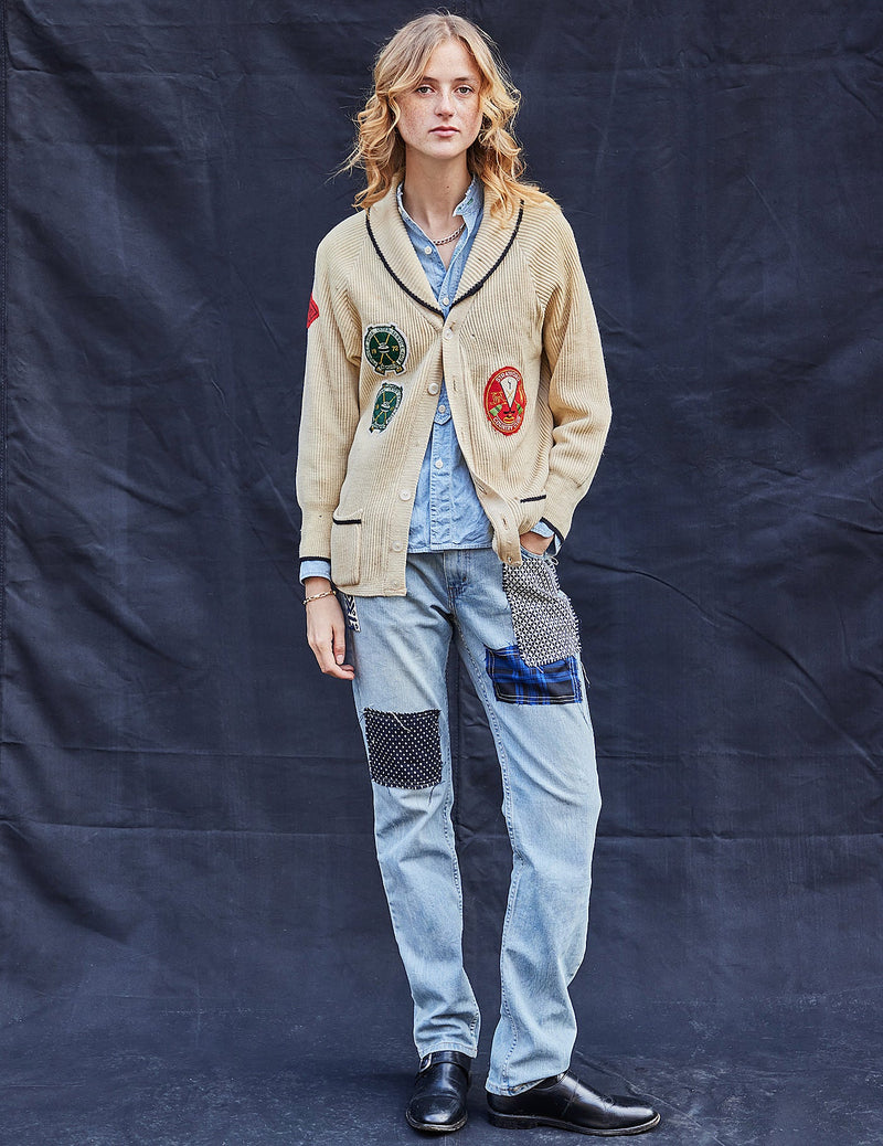 Vintage Inter-Service Club Bowls Cardigan in Beige