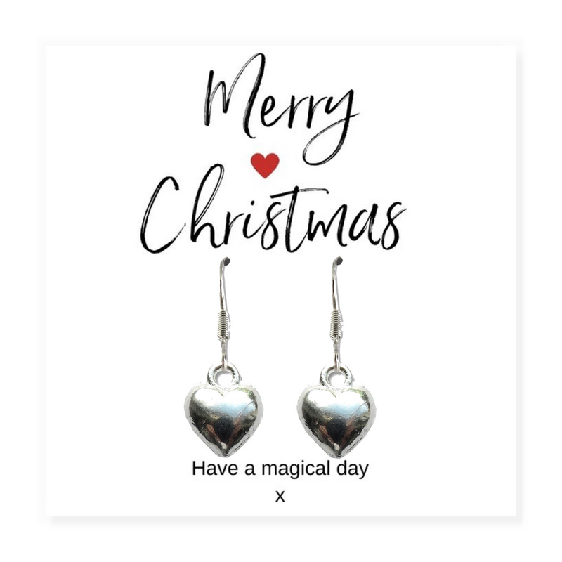 Merry Christmas Gift Hamper - Silver Heart Drop Earrings & Jewellery Box
