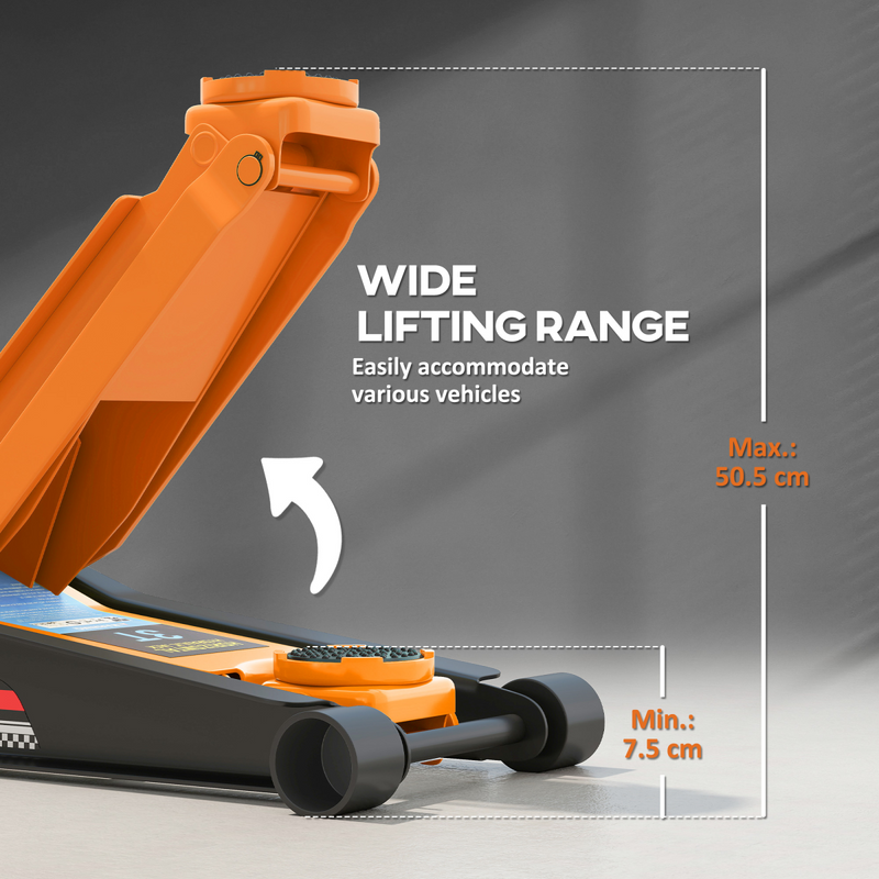 HOMCOM 3 Ton Low Profile Floor Jack, 7.5-50.5 cm Hydraulic Car Trolley Jack