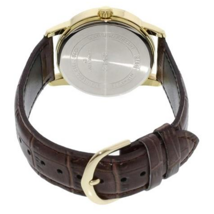 Casio Mens Basic Big Number Dated Black Dial Brown leather Strap watch