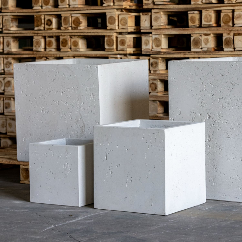 Cubrosa | White Mist – 30cm Medium Square Concrete Planter – 14L Block Plant Pot