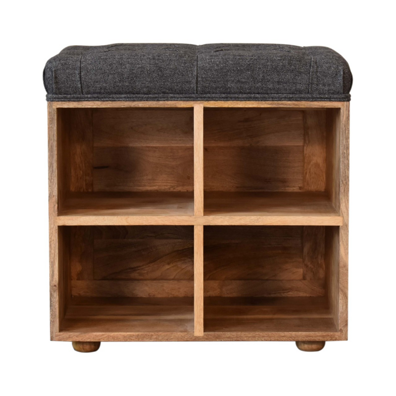 Artisan Furniture Solid Mango Wood Mini Black Shoe Storage Footstool