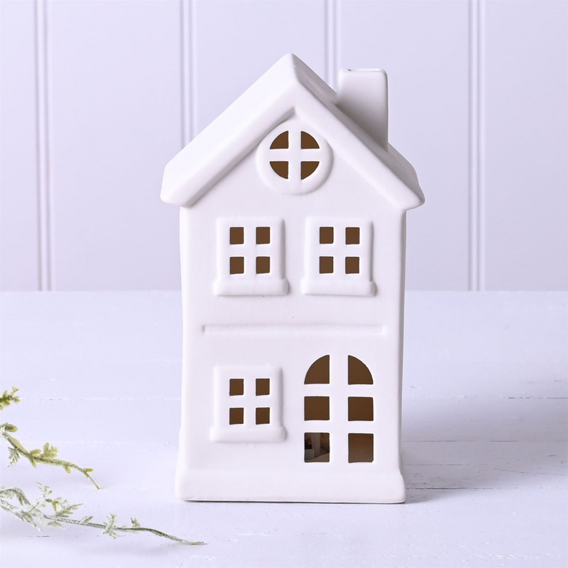 White Ceramic LED House Ornament