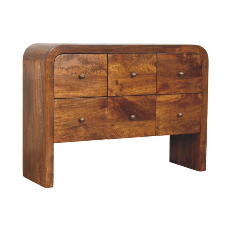 Artisan Furniture Solid Wood Darcy 3 over 3 Drawer Chest in Chestnut Finish, Brown