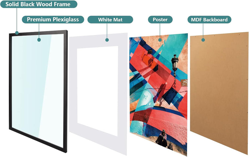 Poster Frame 50x70cm Solid Wood Black Picture Frame Plexiglass Display