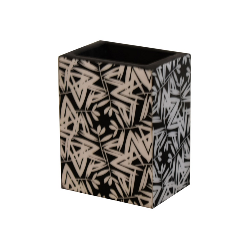 Artisan Furniture Bathroom Accessories - Aztec Print Wooden Bathroom Set of 6, Abstract Print