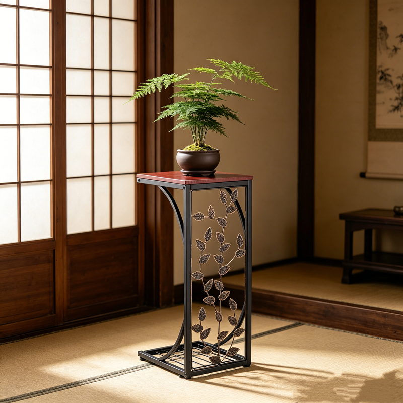 54*30.5*21CM Leaf Pattern Iron Side Table Coffee Table Brown