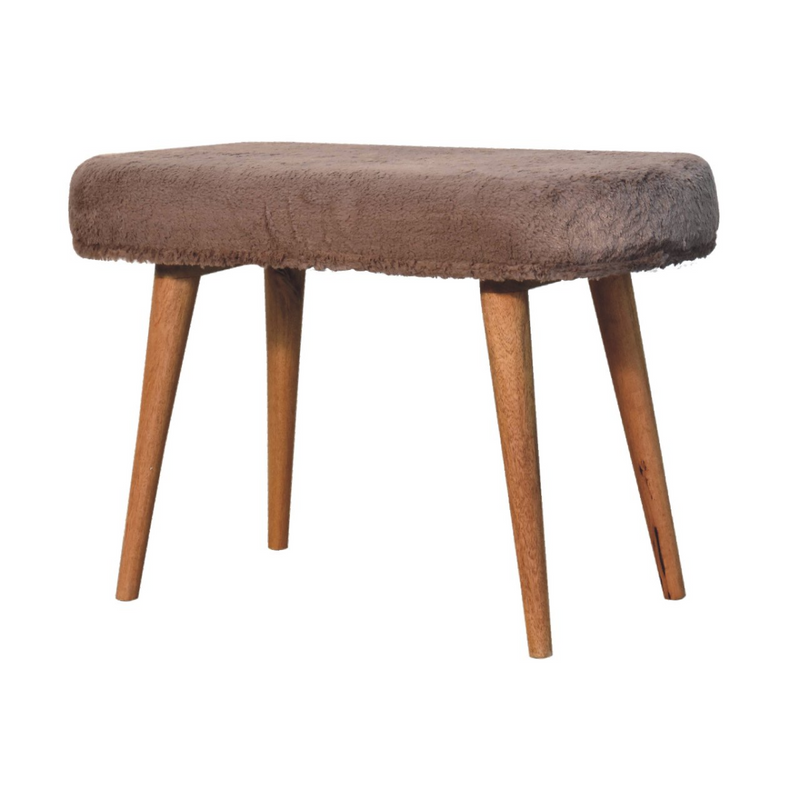 Artisan Furniture Solid Wood Mocha Faux Fur Fabric Bench