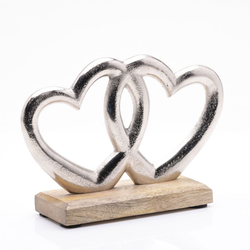 Double Metal Heart & Wood Ornament