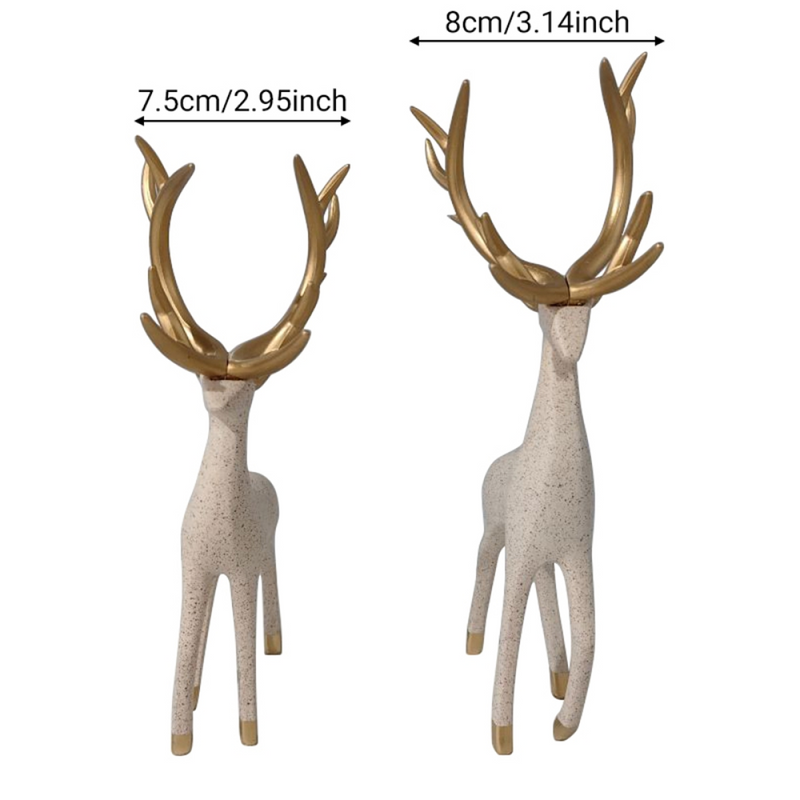 Deer Sculpture Decoration Animal Statue Reindeer Figurines Deer Statue Decor for Bedroom, Beige