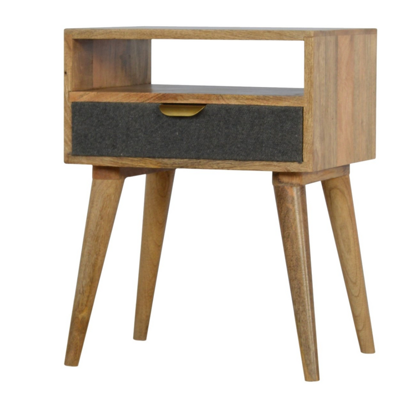 Artisan Furniture Solid Wood Grey Tweed Bedside with Open Slot