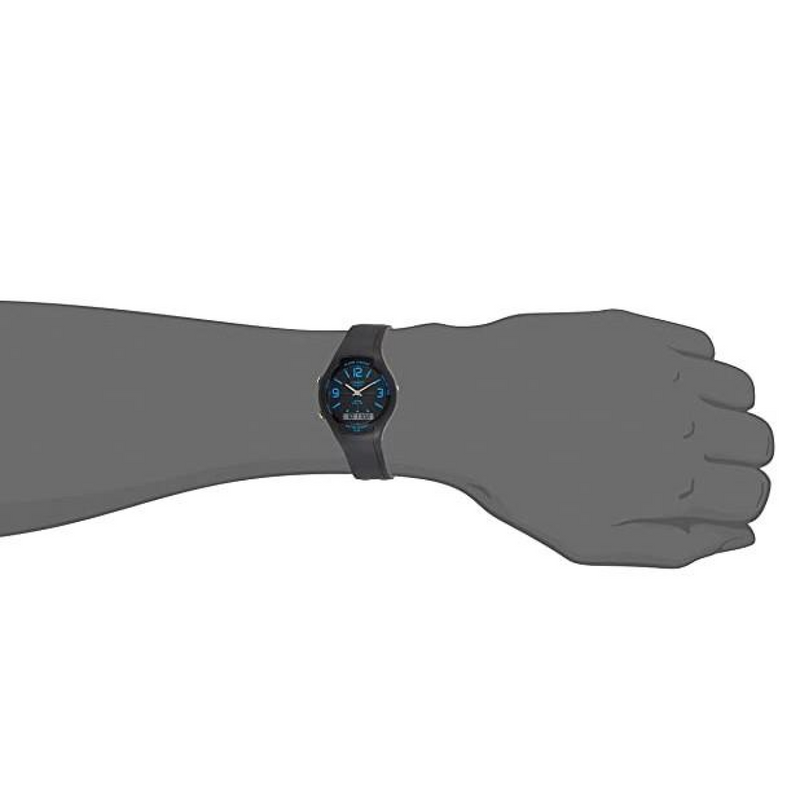 Casio Mens Dual Digital Time Black Dial Black Rubber Strap Watch - AW-90H-2BVDF