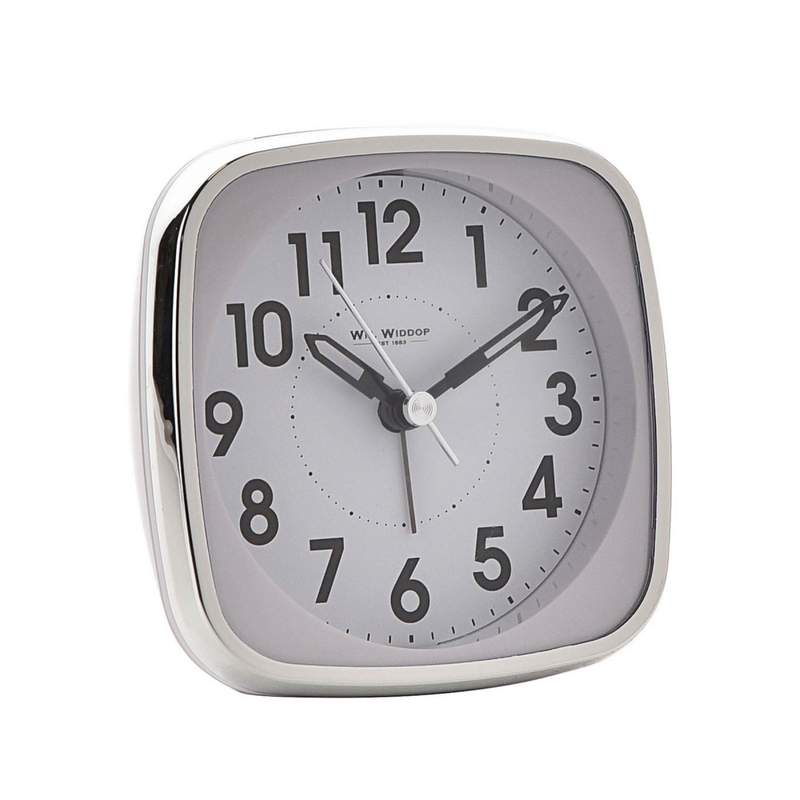 Wm Widdop Square Alarm Clock - Sweep/Light/Snooze - White