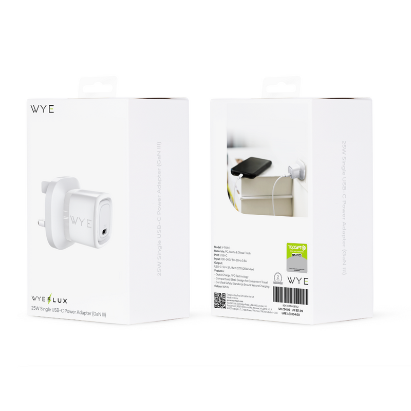 WYEFLUX 25W Single USB-C Power Adapter