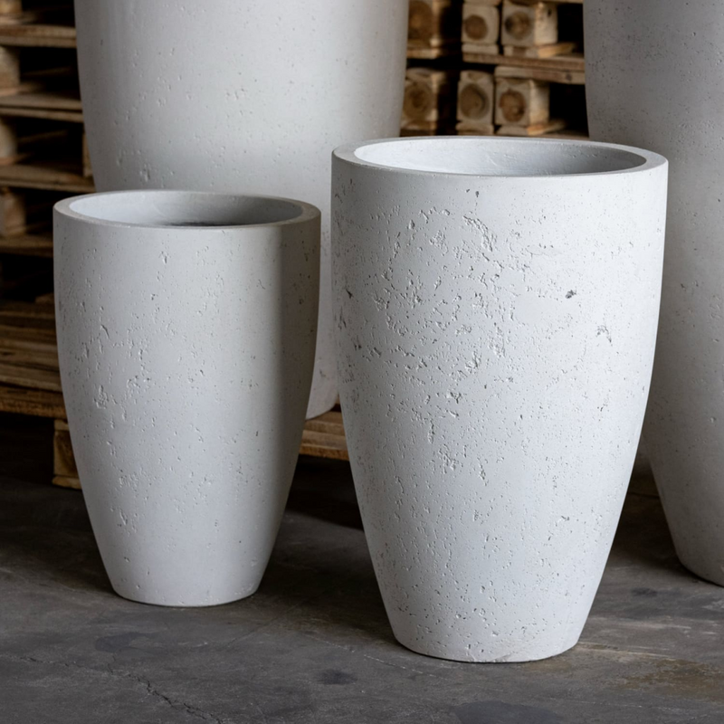 Vessara | White Mist – 55cm Extra Large Tall Concrete Planter – 32L Vase-Style Plant Pot